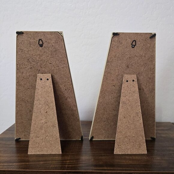 2 Beige Wooden Multi-Photo Slightly Distressed Frames Easel & Wall Mount Options - Picture 4 of 8